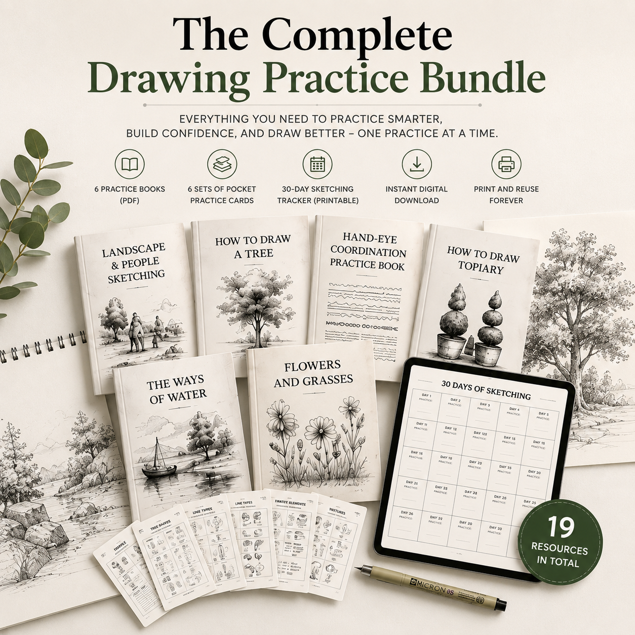 The Complete Drawing Practice Bundle — six workbooks, pocket cards and 30-day tracker